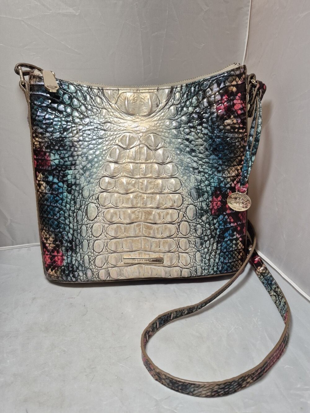 💥 Brahmin Katie Crossbody Purse Ombré Croc Komodo Embossed Leather Gorgeous